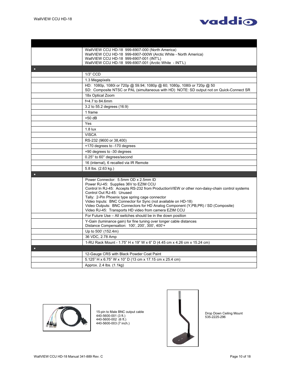 Wallview ccu hd-18 | Vaddio EZIM CCU Slot Card User Manual | Page 10 / 18