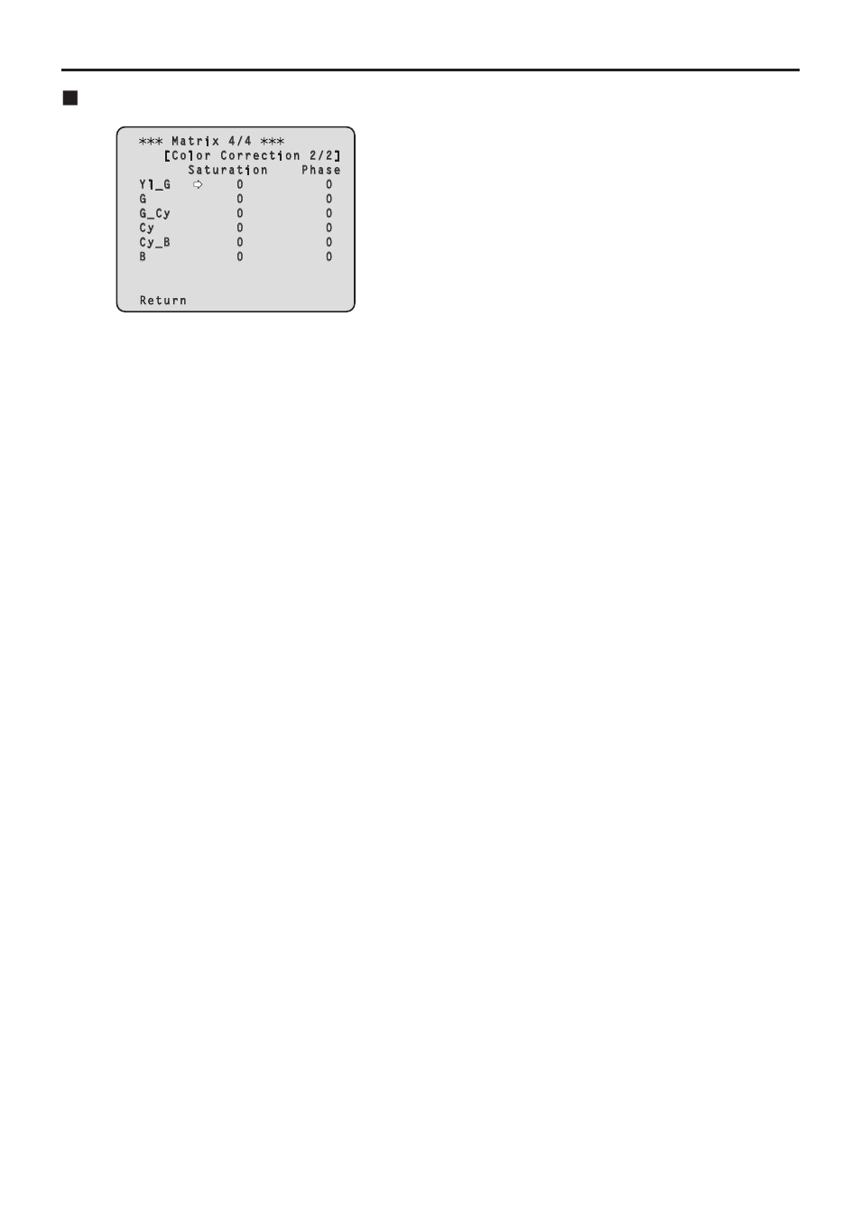 Setting the camera menu items, Matrix 4/4 screen, Continued) | Vaddio HE120 Operating Instructions User Manual | Page 44 / 100