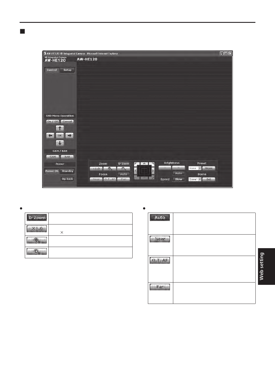 Web setting screen, Control screen | Vaddio HE120 Operating Instructions User Manual | Page 59 / 100