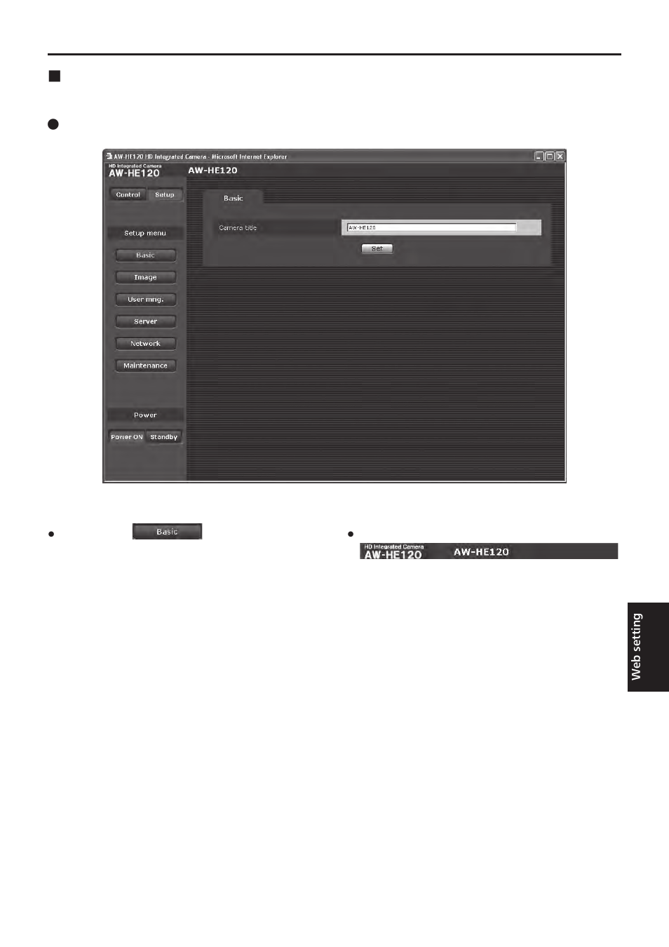 Web setting screen, Setup screen | Vaddio HE120 Operating Instructions User Manual | Page 61 / 100