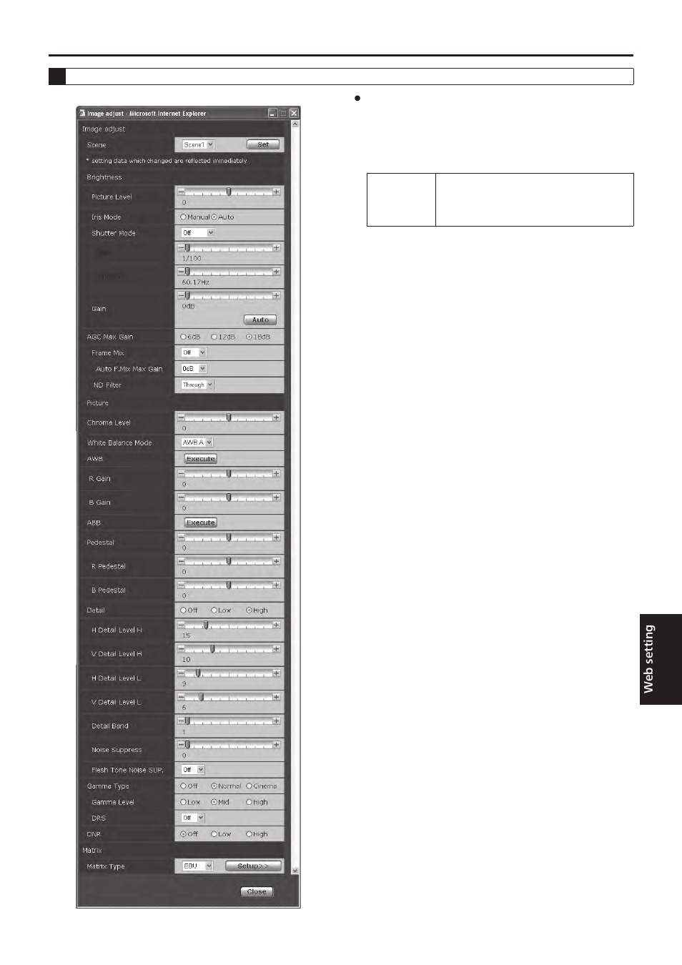 Web setting screen | Vaddio HE120 Operating Instructions User Manual | Page 63 / 100