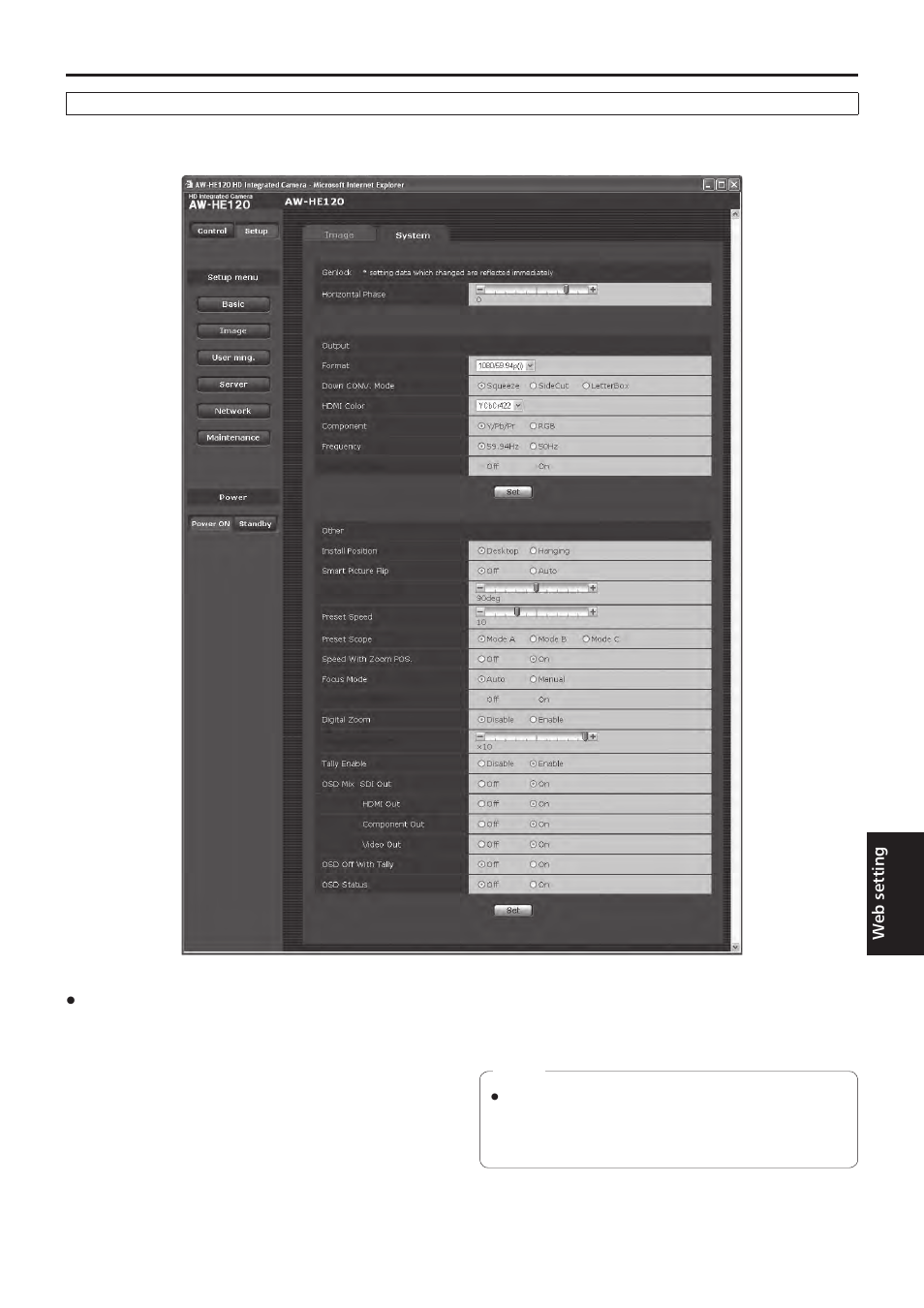 Web setting screen | Vaddio HE120 Operating Instructions User Manual | Page 71 / 100