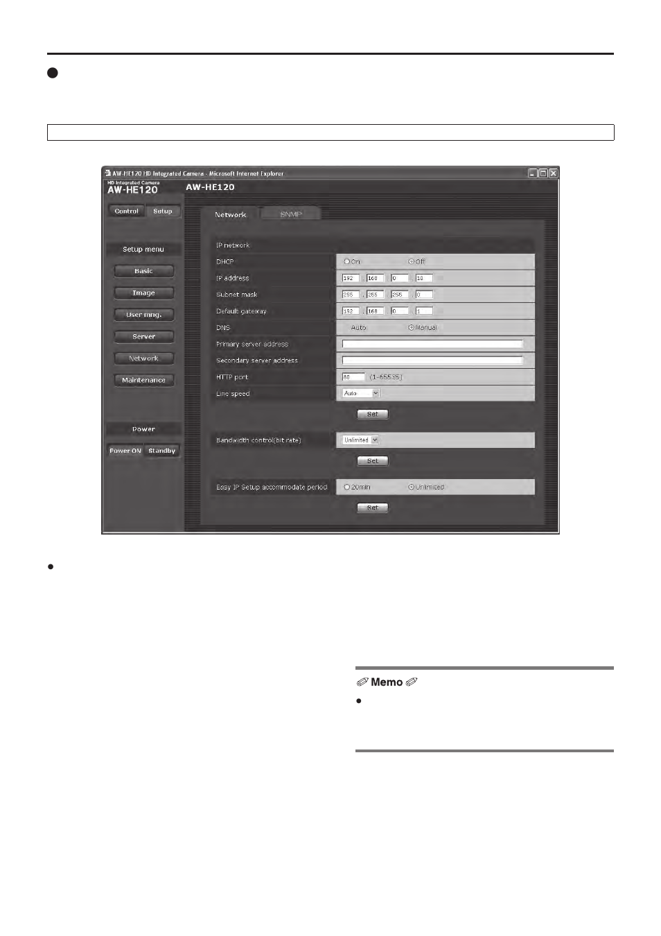 Web setting screen | Vaddio HE120 Operating Instructions User Manual | Page 78 / 100