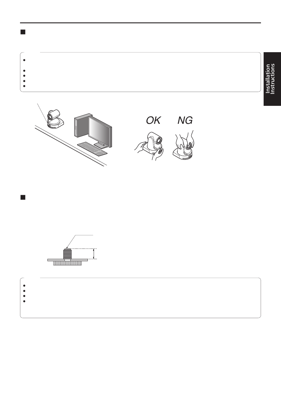 Stand-alone installation, Ok ng, When the mount bracket is not going to be used) | When installing the unit on a desktop, When mounting the unit on a tripod | Vaddio HE120 Operating Instructions User Manual | Page 17 / 52
