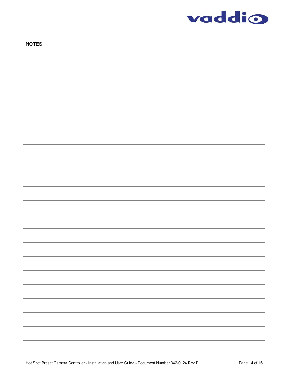 Vaddio Hot-Shot Preset Camera Controller User Manual | Page 14 / 16