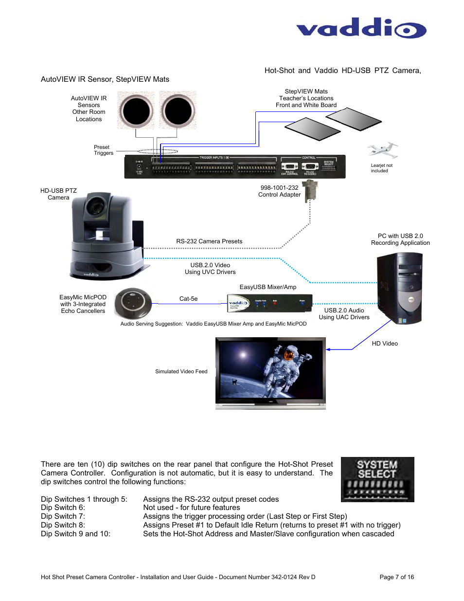 Diagram - new application - single camera system, Setting up the hot-shot preset camera controller | Vaddio Hot-Shot Preset Camera Controller User Manual | Page 7 / 16