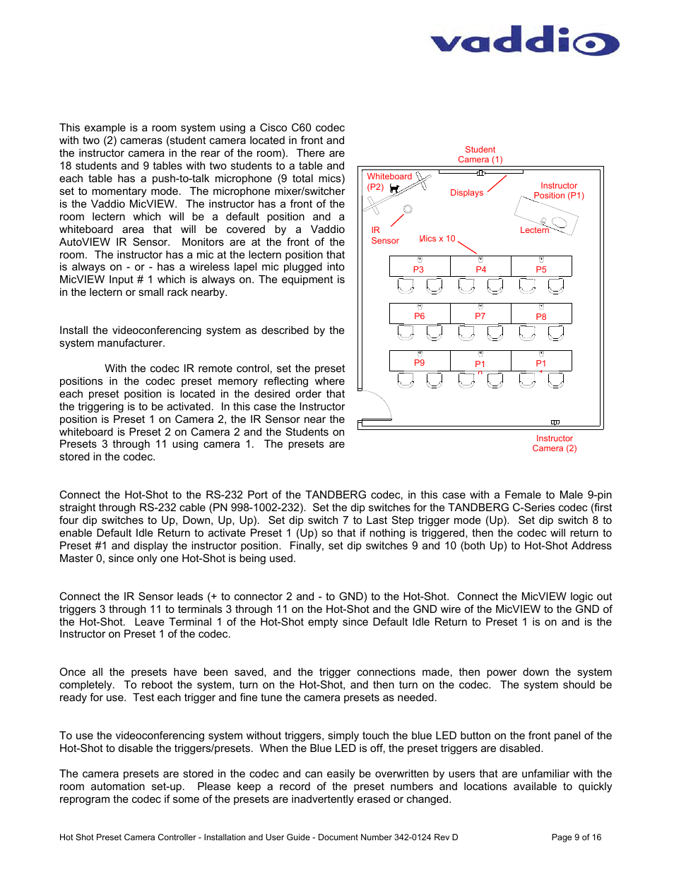 Vaddio Hot-Shot Preset Camera Controller User Manual | Page 9 / 16