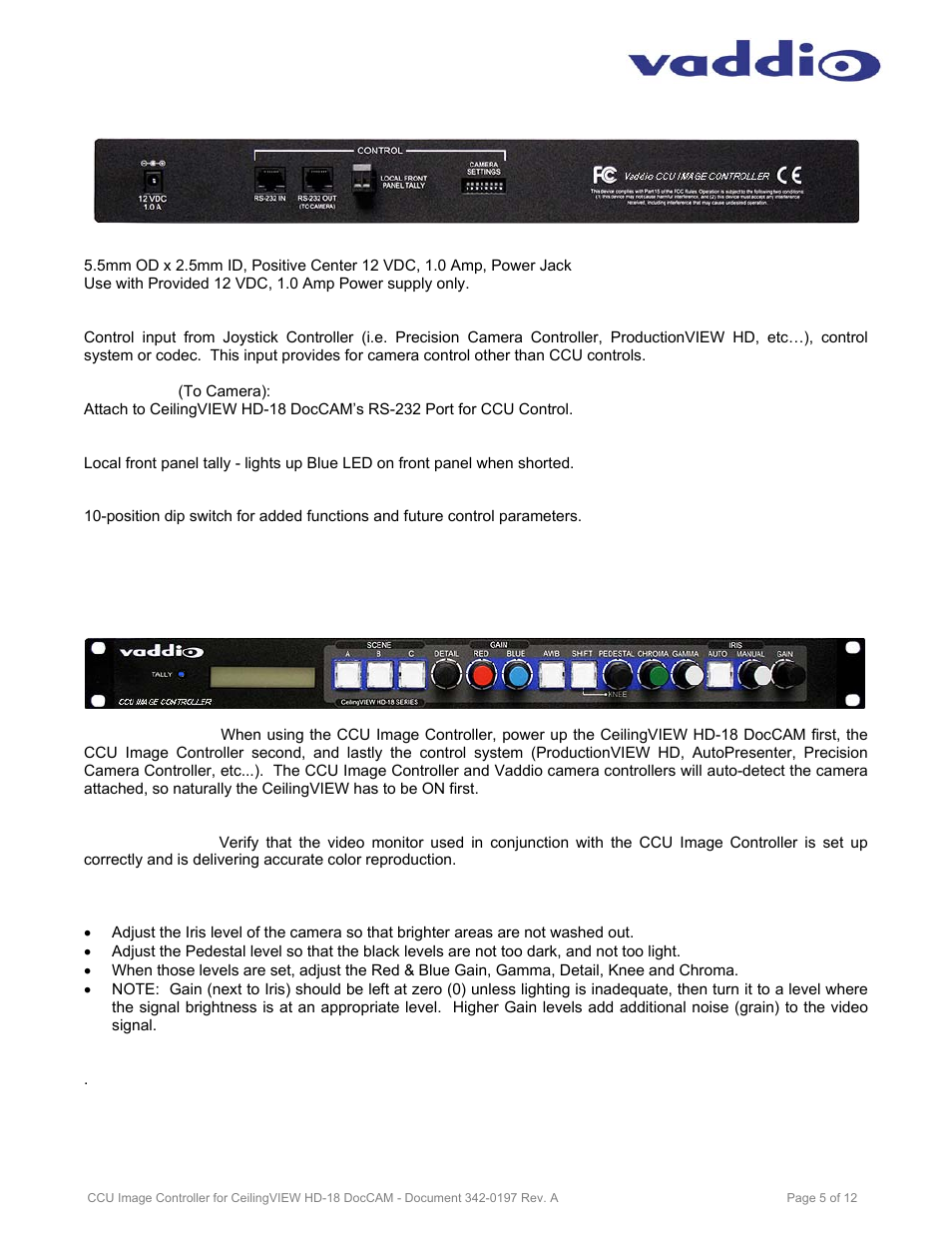 Vaddio Image Controller CeilingVIEW HD-18 DocCAM User Manual | Page 5 / 12