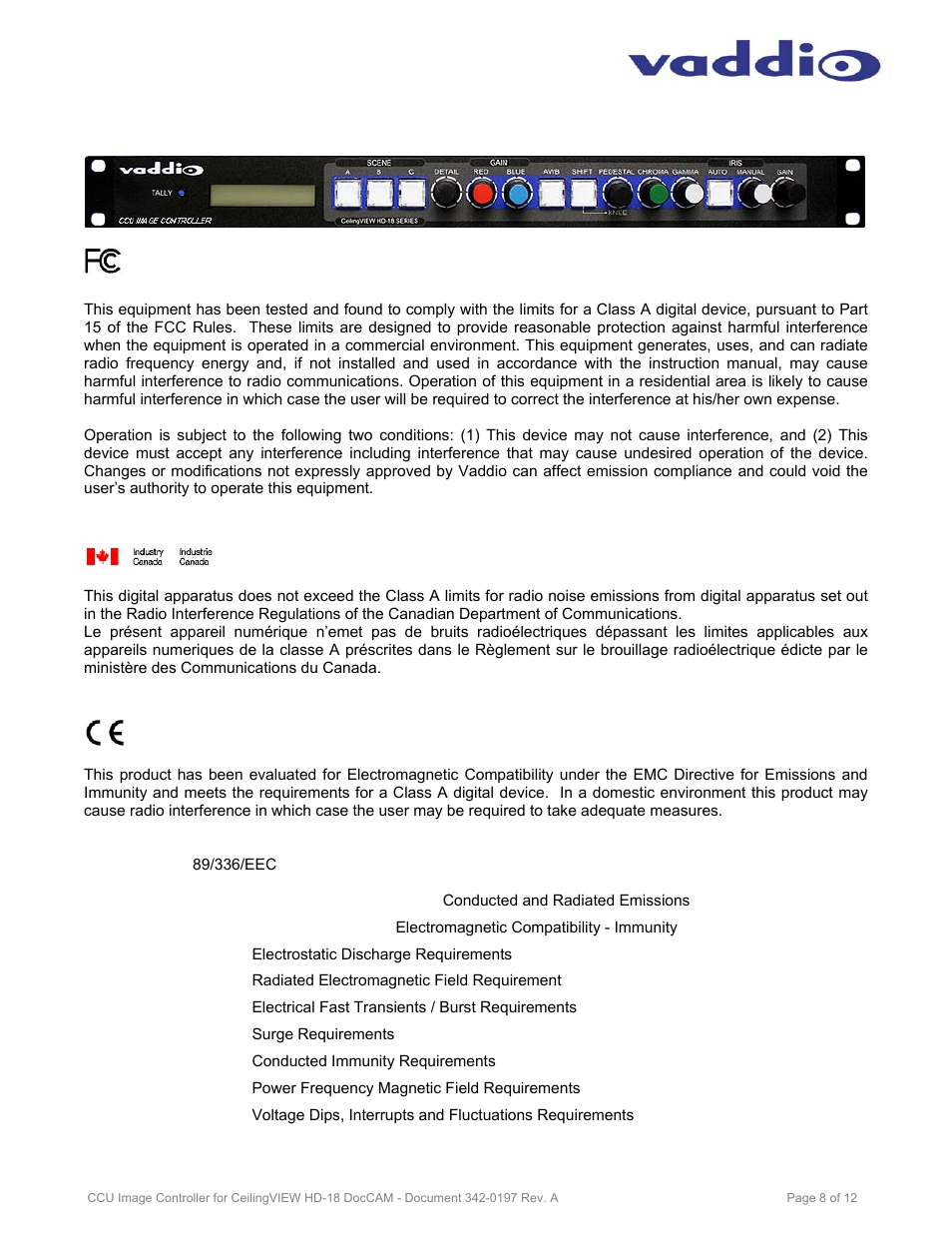 Vaddio Image Controller CeilingVIEW HD-18 DocCAM User Manual | Page 8 / 12
