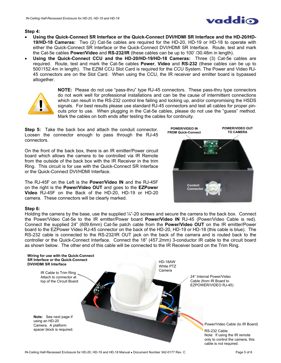 Vaddio IN-Ceiling Half Recessed Enclosure for HD-20/19/18 User Manual | Page 5 / 8