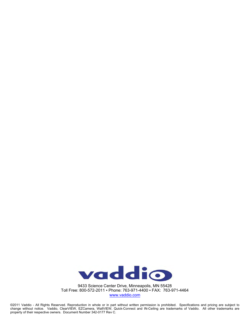 Vaddio IN-Ceiling Half Recessed Enclosure for HD-20/19/18 User Manual | Page 8 / 8