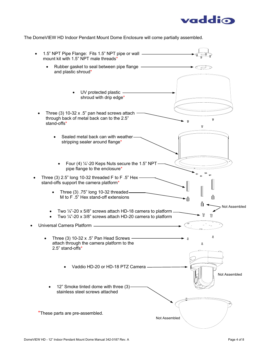 Vaddio Indoor Pendant Mount Dome User Manual | Page 4 / 8