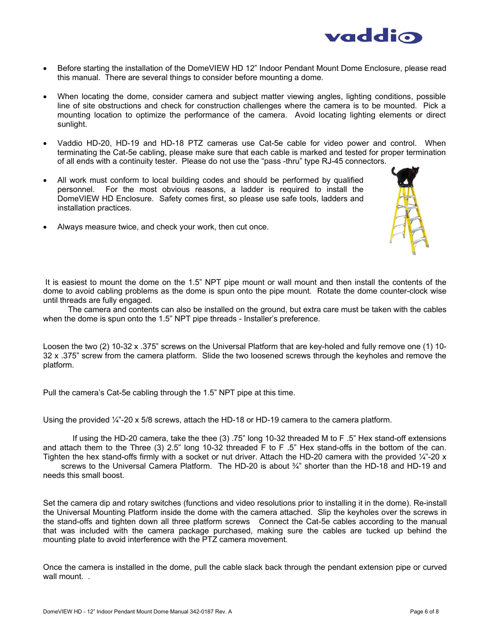 Vaddio Indoor Pendant Mount Dome User Manual | Page 6 / 8