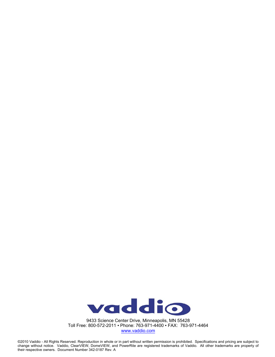 Vaddio Indoor Pendant Mount Dome User Manual | Page 8 / 8