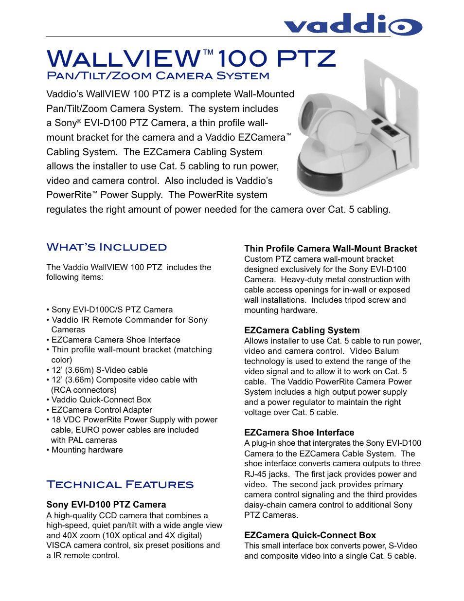 Vaddio Model 100 Camera User Manual | 2 pages