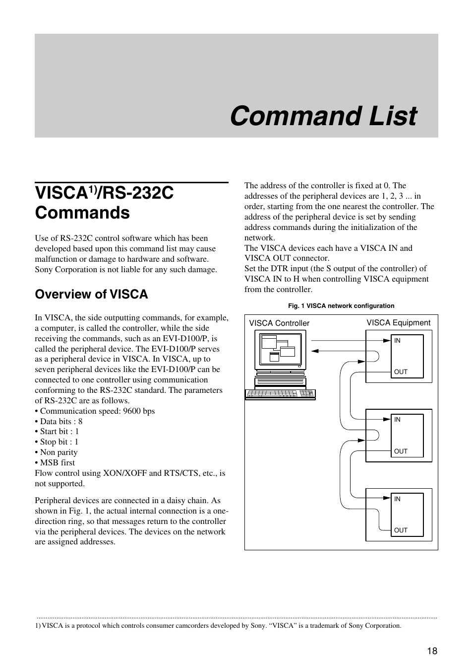 Command list, Visca /rs-232c commands, Visca/rs-232c commands | Visca, Rs-232c commands, Overview of visca | Vaddio WallVIEW 100 Technical User Manual | Page 18 / 48