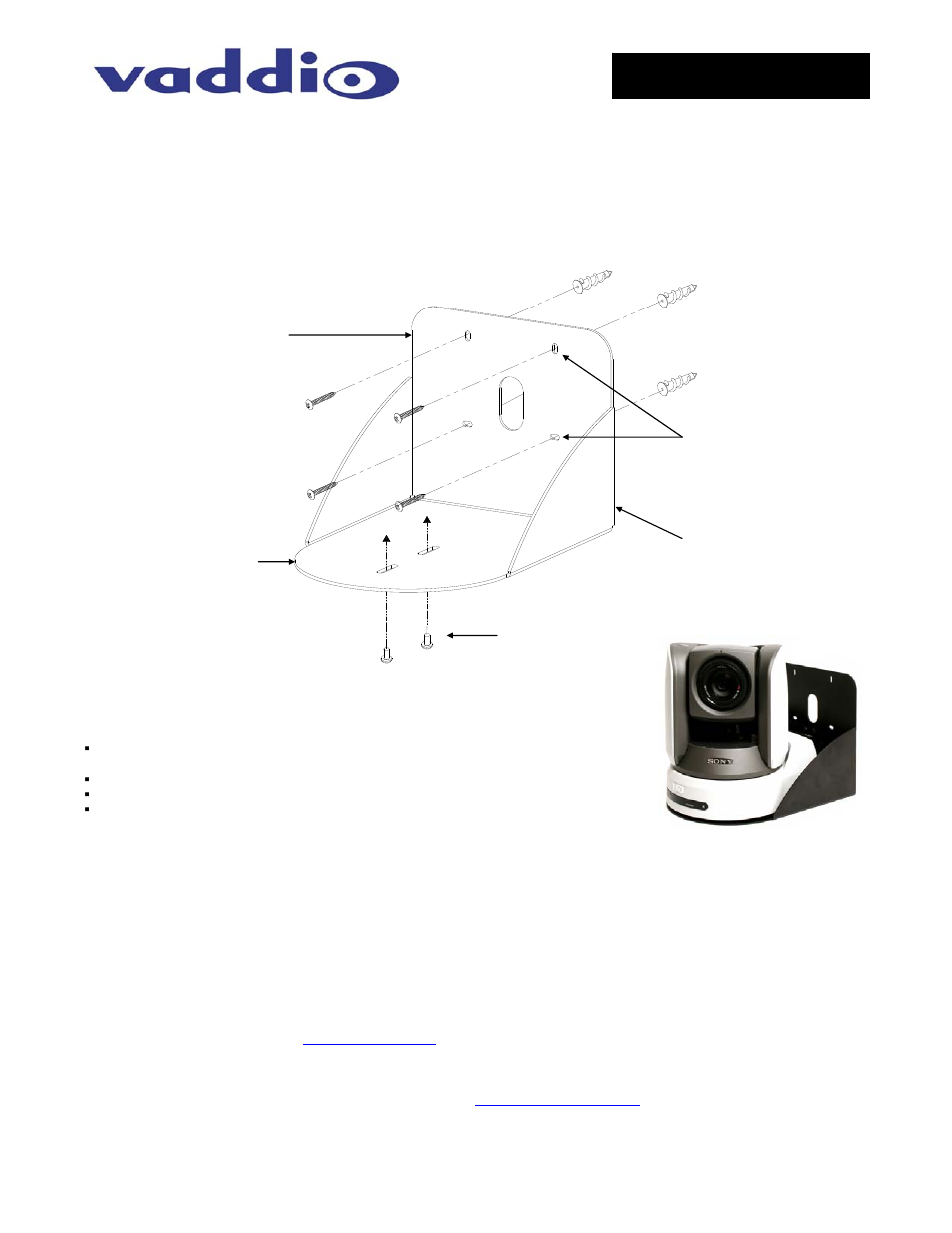 Vaddio Model Z700 Wall Mount User Manual | 1 page