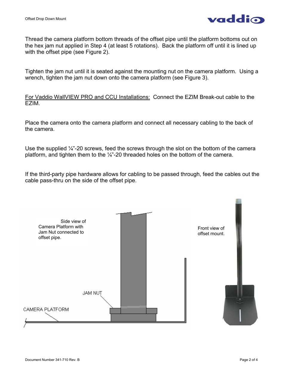 Vaddio Off-Set Drop Down Mount User Manual | Page 2 / 4