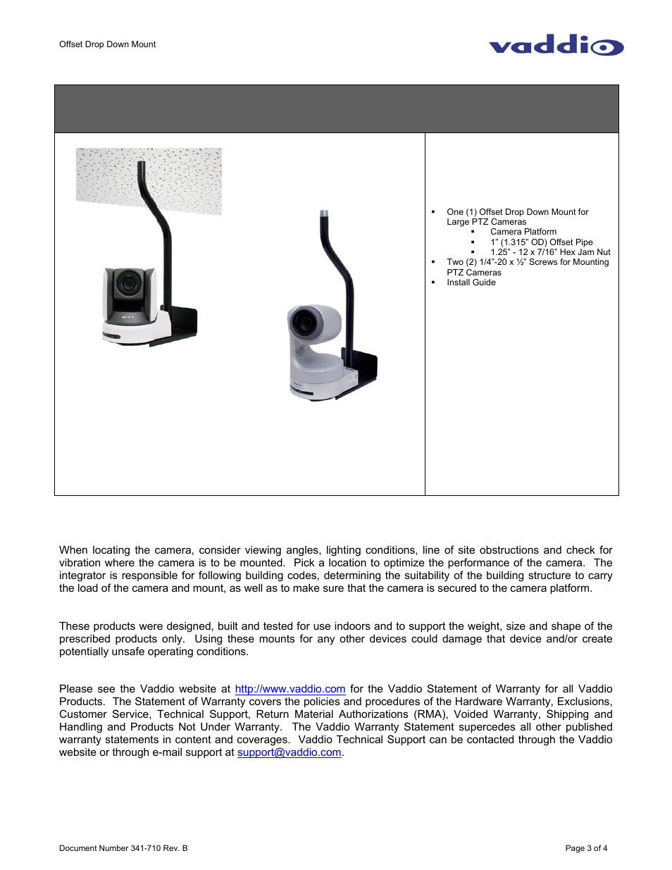 Vaddio Off-Set Drop Down Mount User Manual | Page 3 / 4