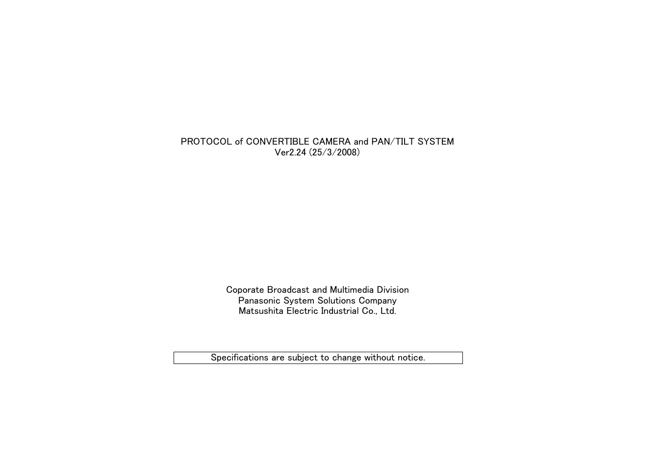 Vaddio Panasonic AW-HE-100 Protocol User Manual | 26 pages