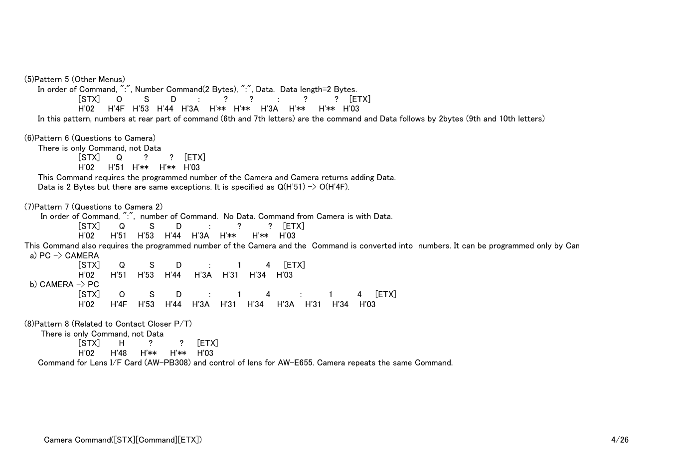 Vaddio Panasonic AW-HE-100 Protocol User Manual | Page 4 / 26