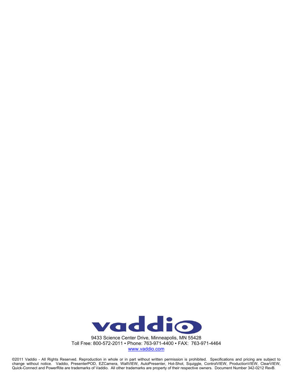Vaddio PresenterPOD System User Manual | Page 12 / 12