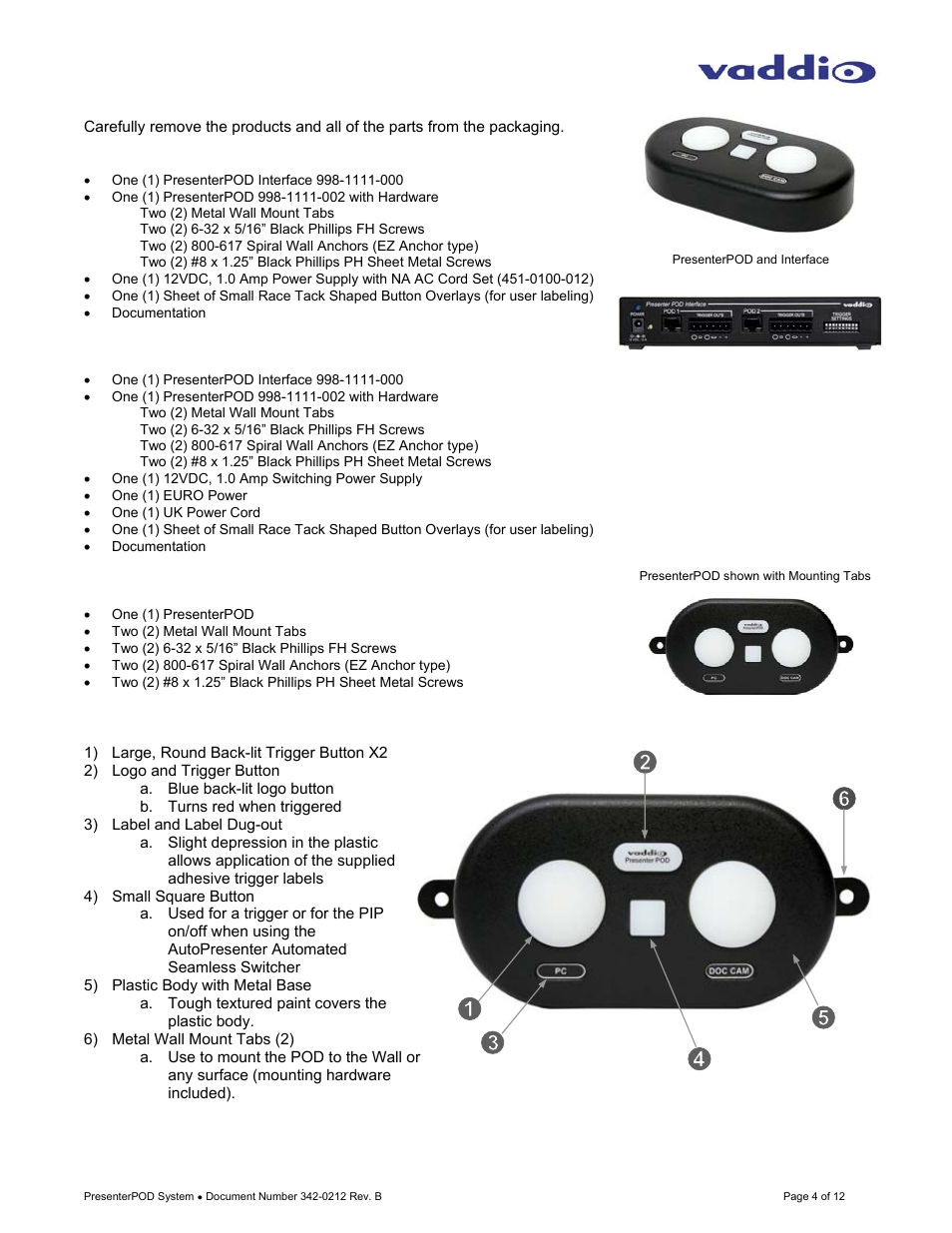 Vaddio PresenterPOD System User Manual | Page 4 / 12