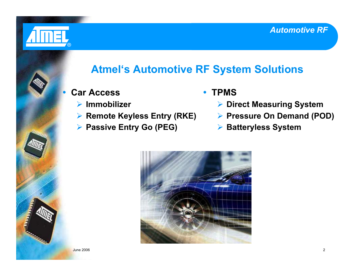 Atmel‘s automotive rf system solutions, Ycar access, Ytpms | Atmel Car Access and Tire Pressure Monitoring (TPMs) User Manual | Page 2 / 7