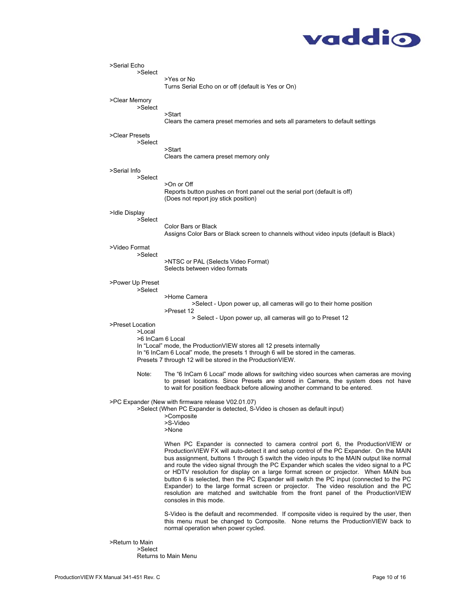 Vaddio ProductionVIEW FX User Manual | Page 10 / 16