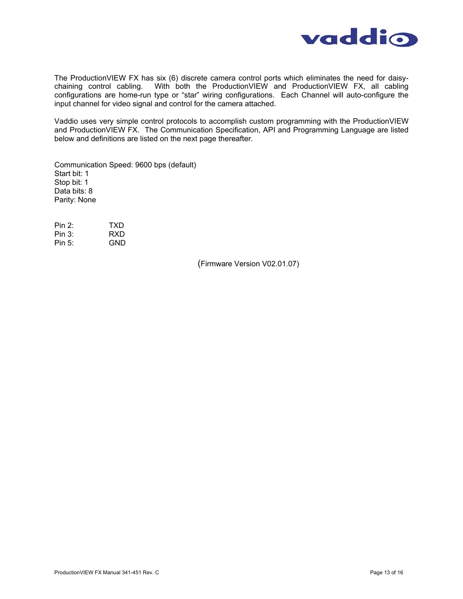 Appendix 1, Api and programming language | Vaddio ProductionVIEW FX User Manual | Page 13 / 16