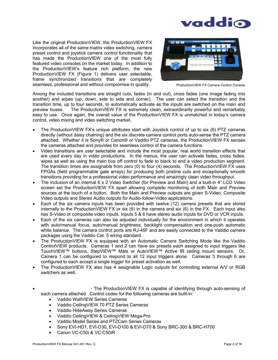 Productionview fx overview | Vaddio ProductionVIEW FX User Manual | Page 2 / 16