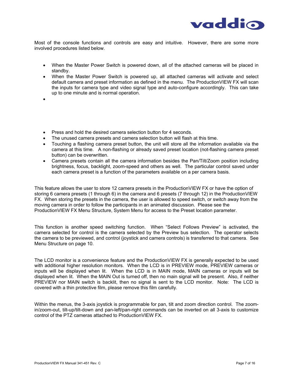 Vaddio ProductionVIEW FX User Manual | Page 7 / 16