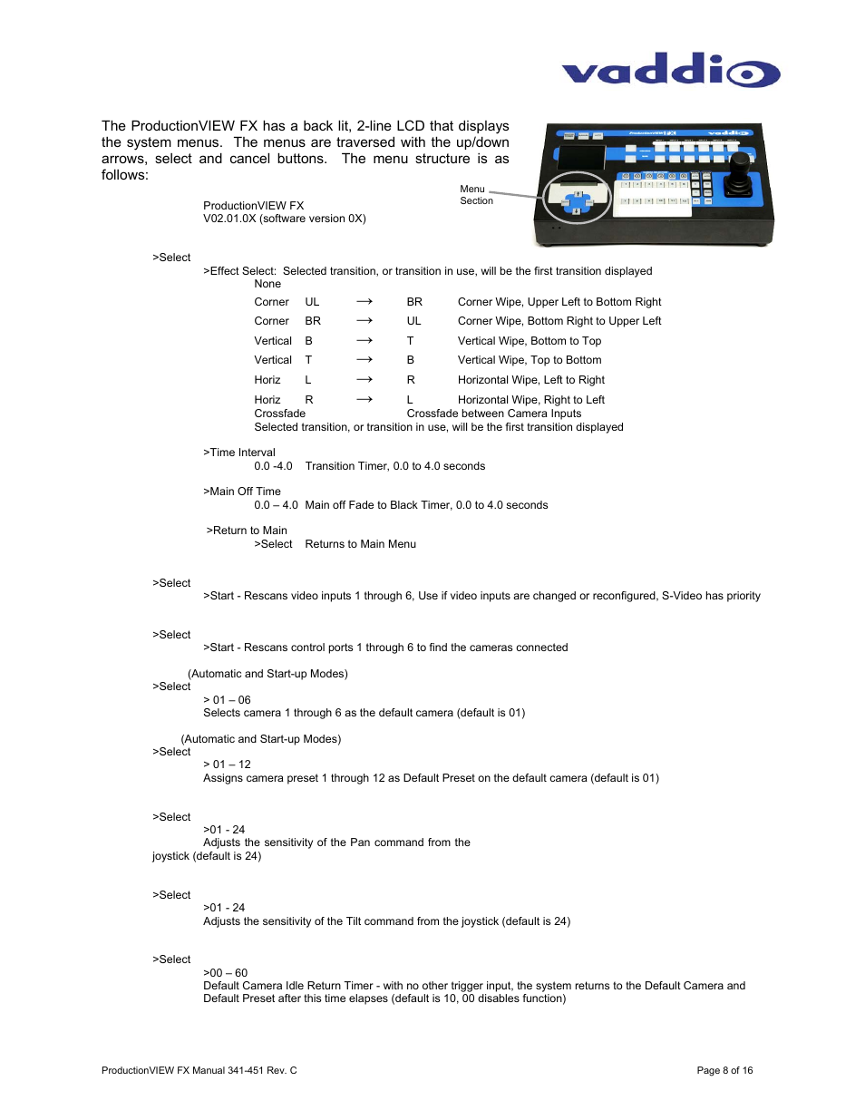 Vaddio ProductionVIEW FX User Manual | Page 8 / 16