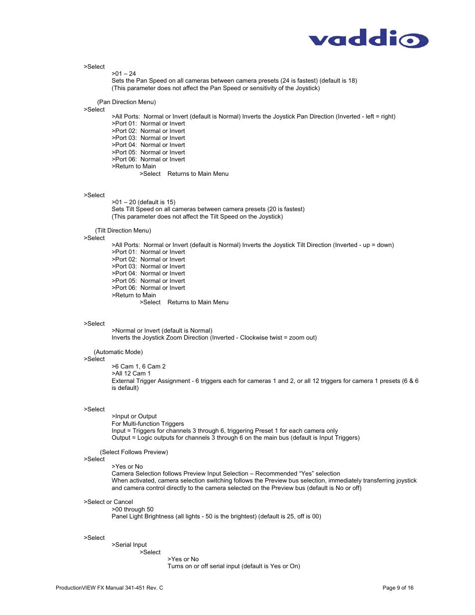 Vaddio ProductionVIEW FX User Manual | Page 9 / 16