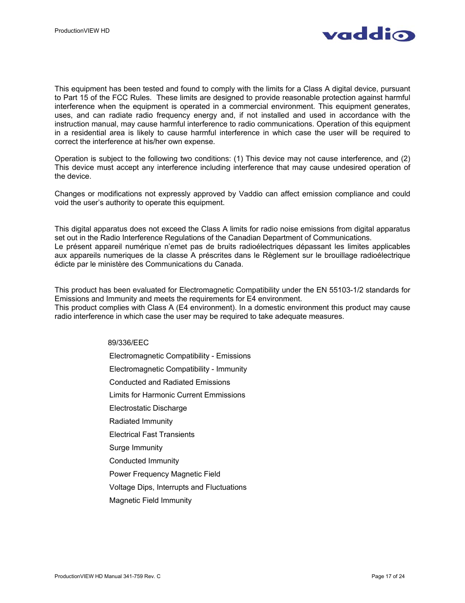 Vaddio ProductionVIEW HD User Manual | Page 17 / 24