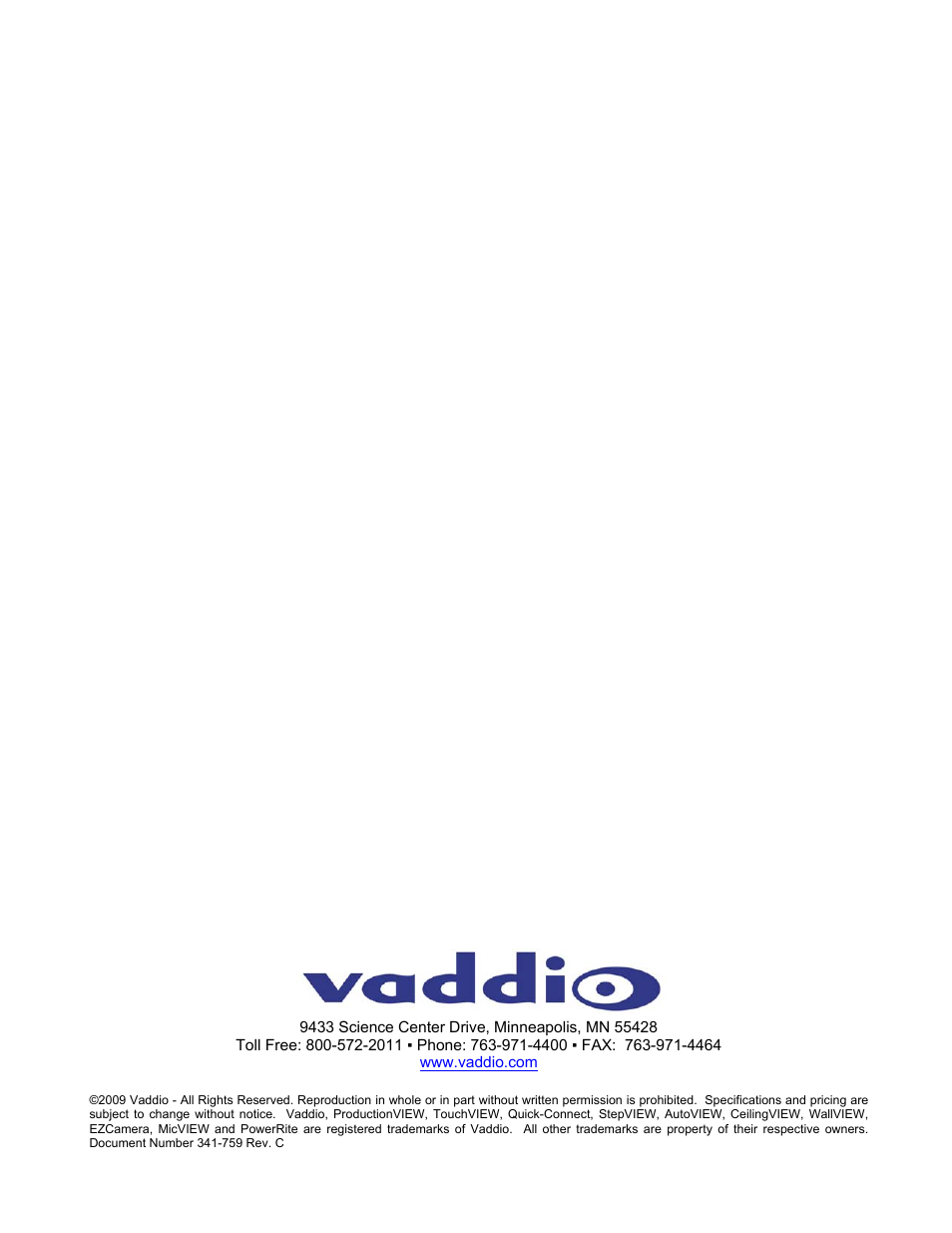 Vaddio ProductionVIEW HD User Manual | Page 24 / 24