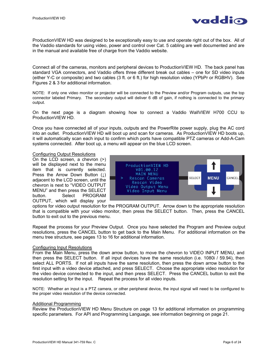Vaddio ProductionVIEW HD User Manual | Page 6 / 24