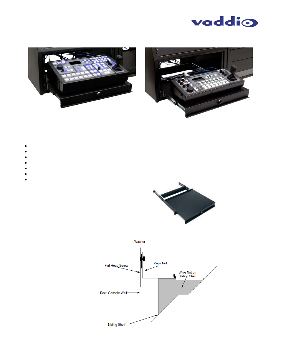 Productionview rack enclosure sliding shelves, Installing the sliding shelf | Vaddio ProductionVIEW Rack Enclosure User Manual | Page 2 / 4