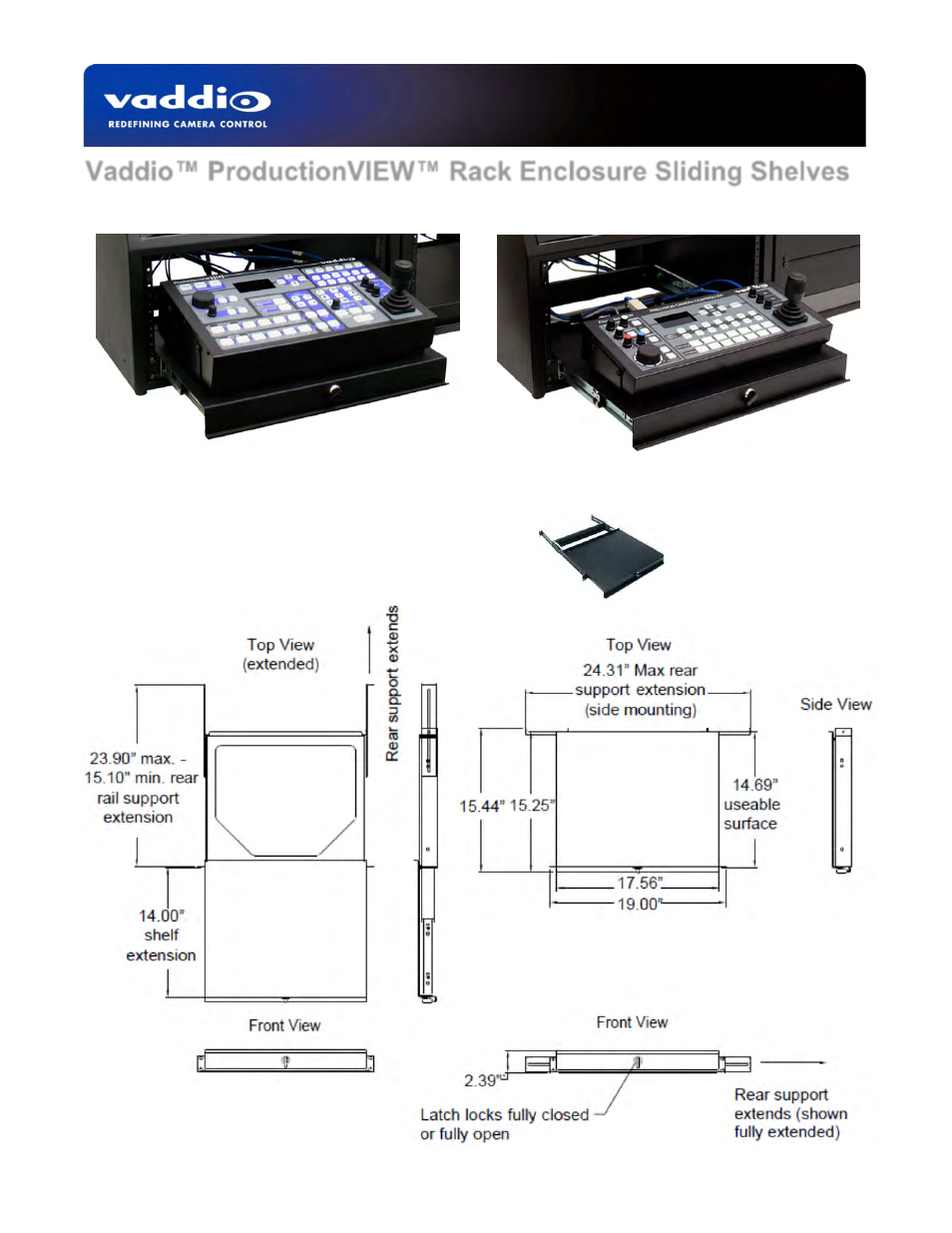 Vaddio ProductionVIEW Rack Enclosure Sliding Shelf User Manual | 1 page