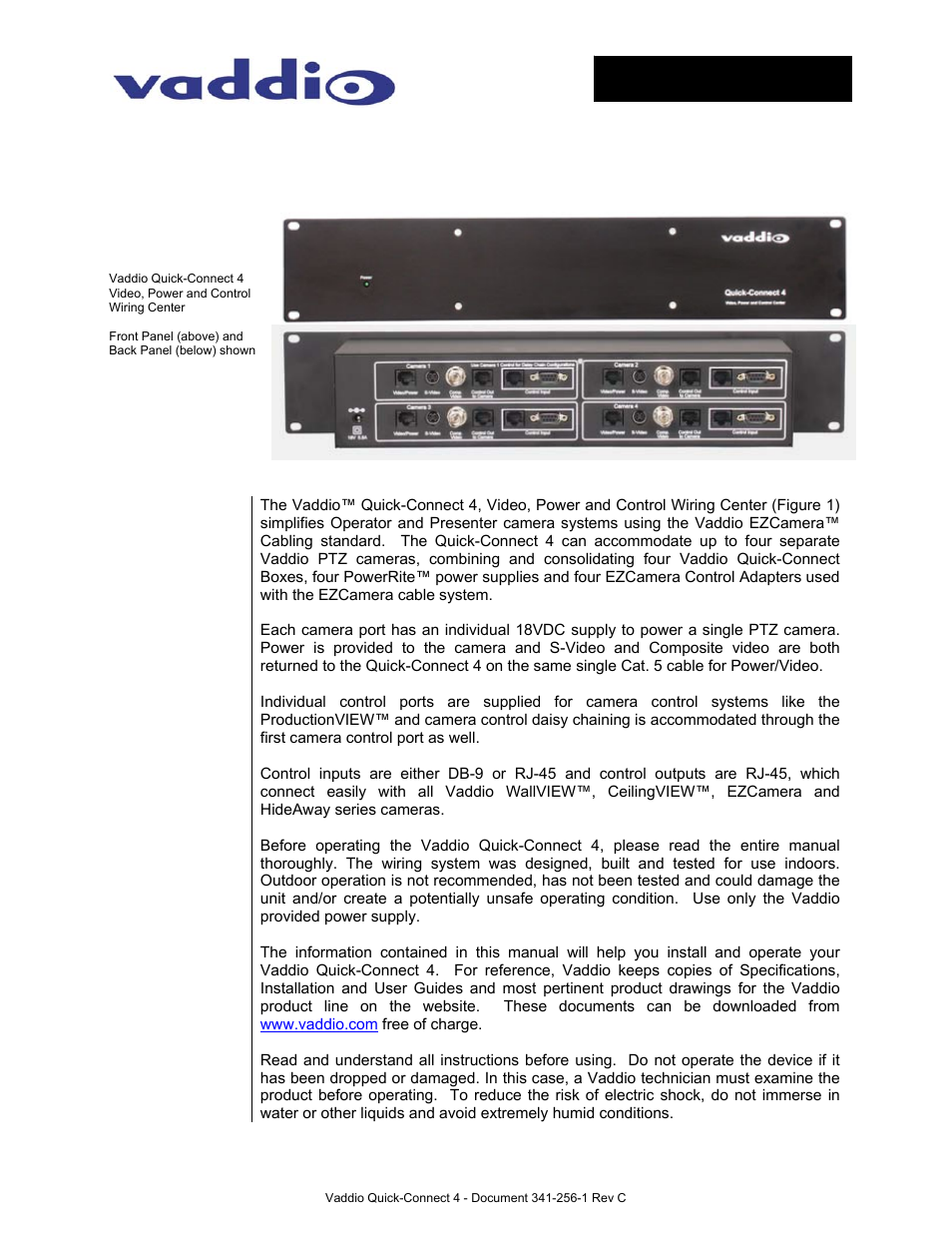 Vaddio Quick-Connect 4 User Manual | 8 pages