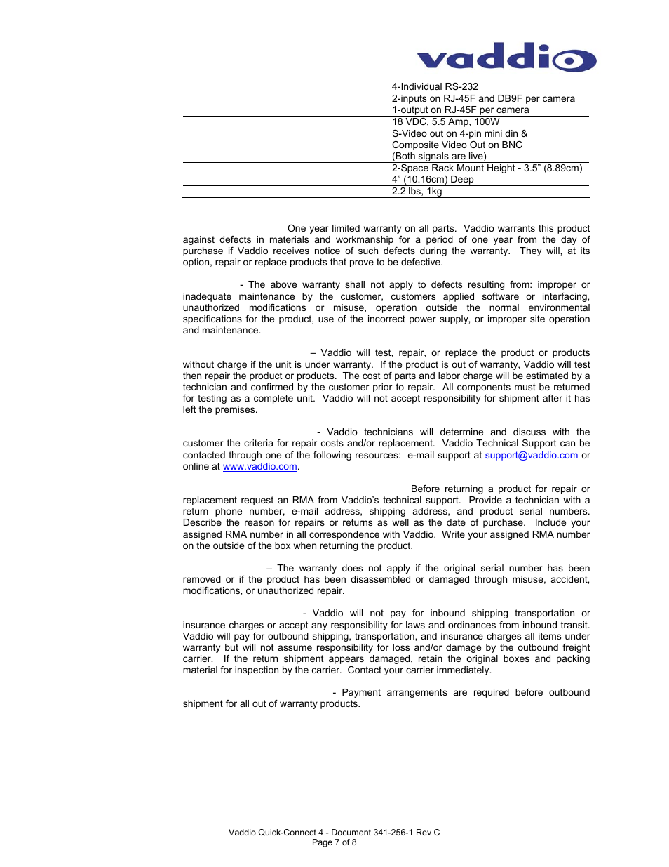 Vaddio Quick-Connect 4 User Manual | Page 7 / 8