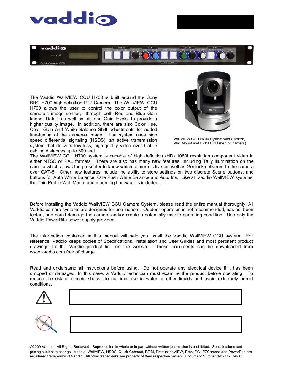 Vaddio WallVIEW CCU H700 User Manual | 12 pages