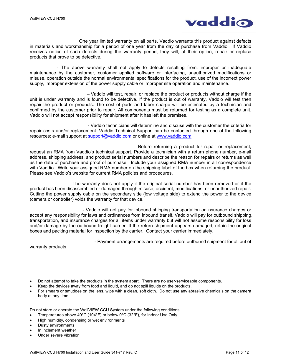 Vaddio WallVIEW CCU H700 User Manual | Page 11 / 12