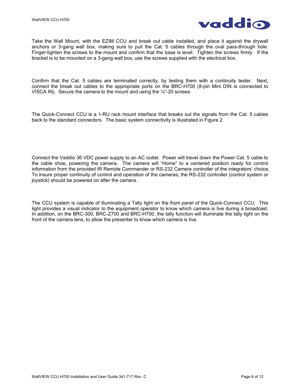 Vaddio WallVIEW CCU H700 User Manual | Page 6 / 12