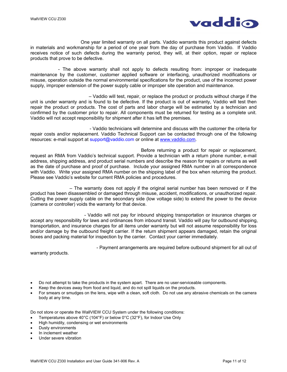Vaddio WallVIEW CCU Z330 User Manual | Page 11 / 12