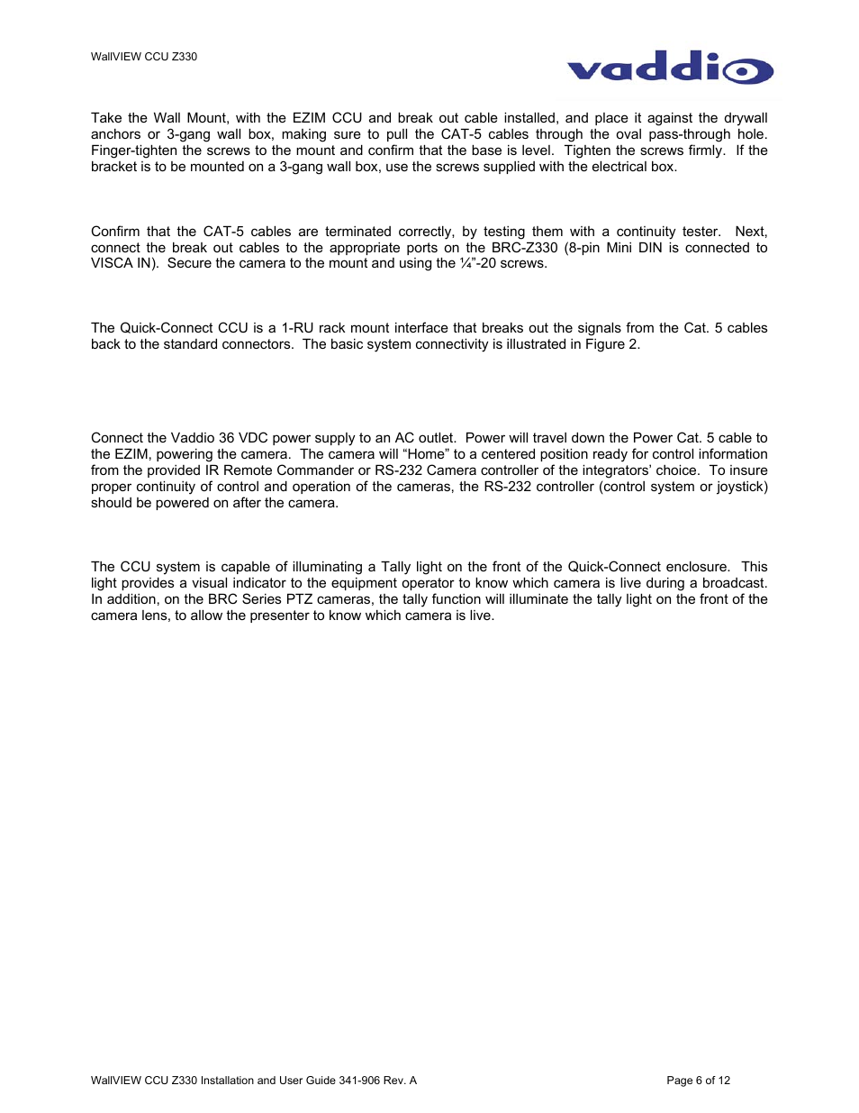 Vaddio WallVIEW CCU Z330 User Manual | Page 6 / 12