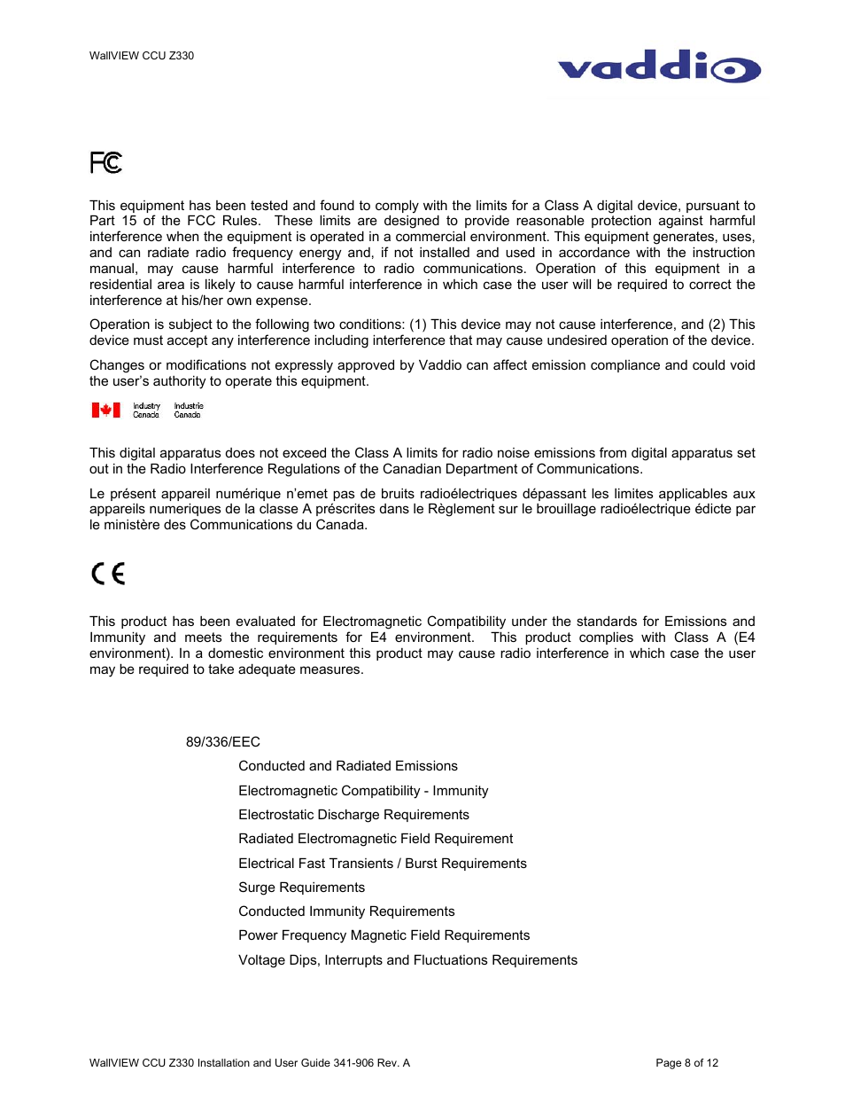 Vaddio WallVIEW CCU Z330 User Manual | Page 8 / 12