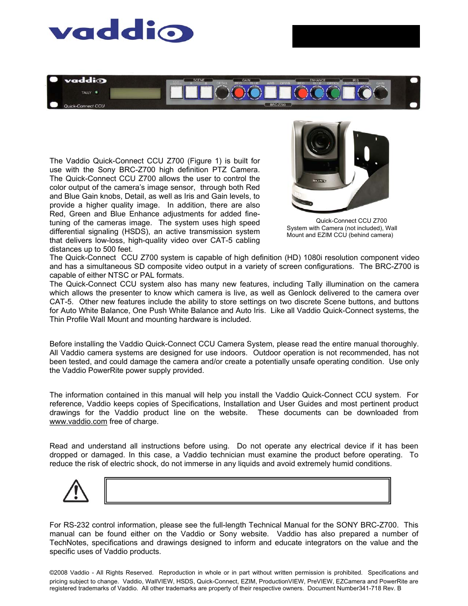 Vaddio WallVIEW CCU Z700 User Manual | 12 pages