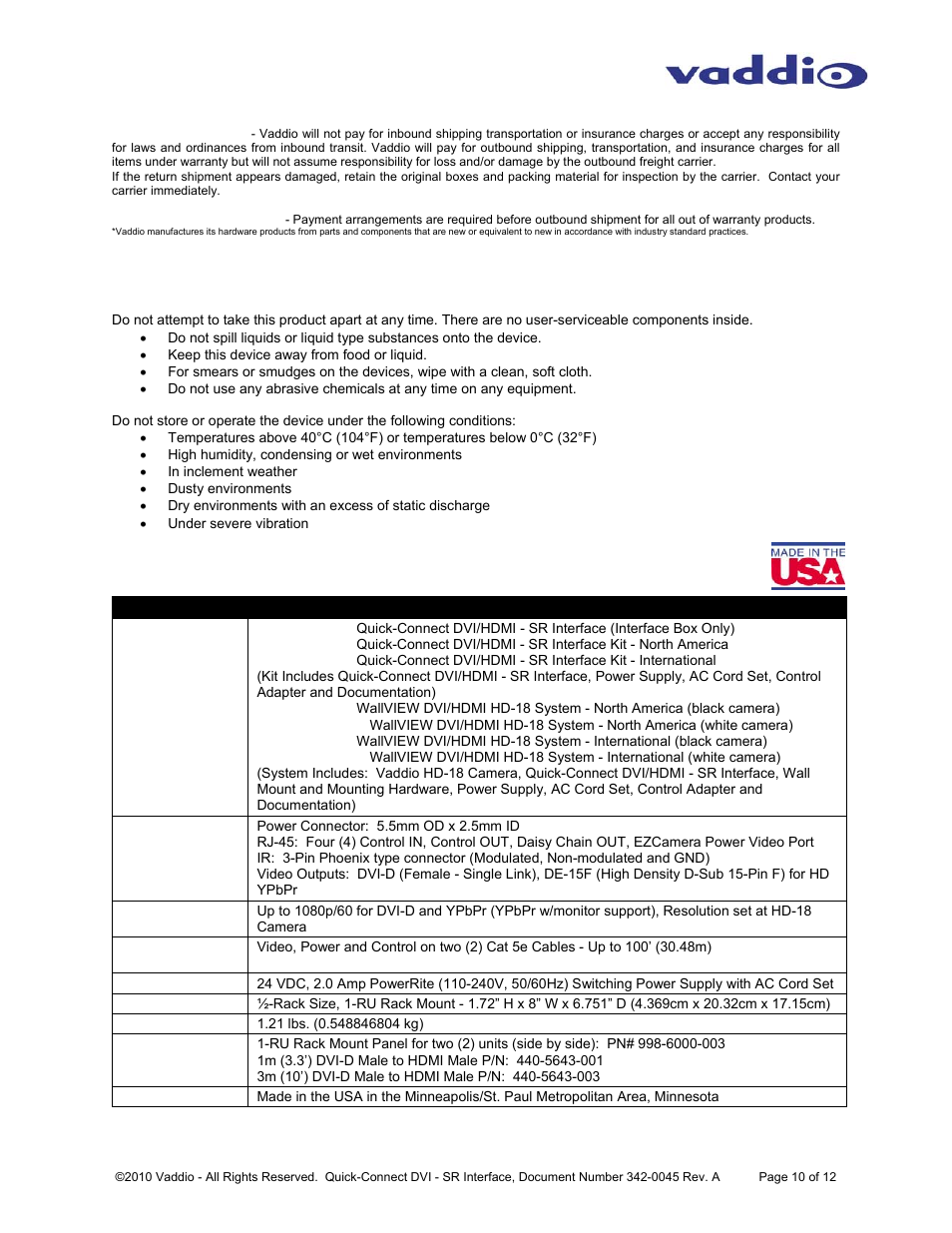 Vaddio Quick-Connect DVI-HDMI SR User Manual | Page 10 / 12