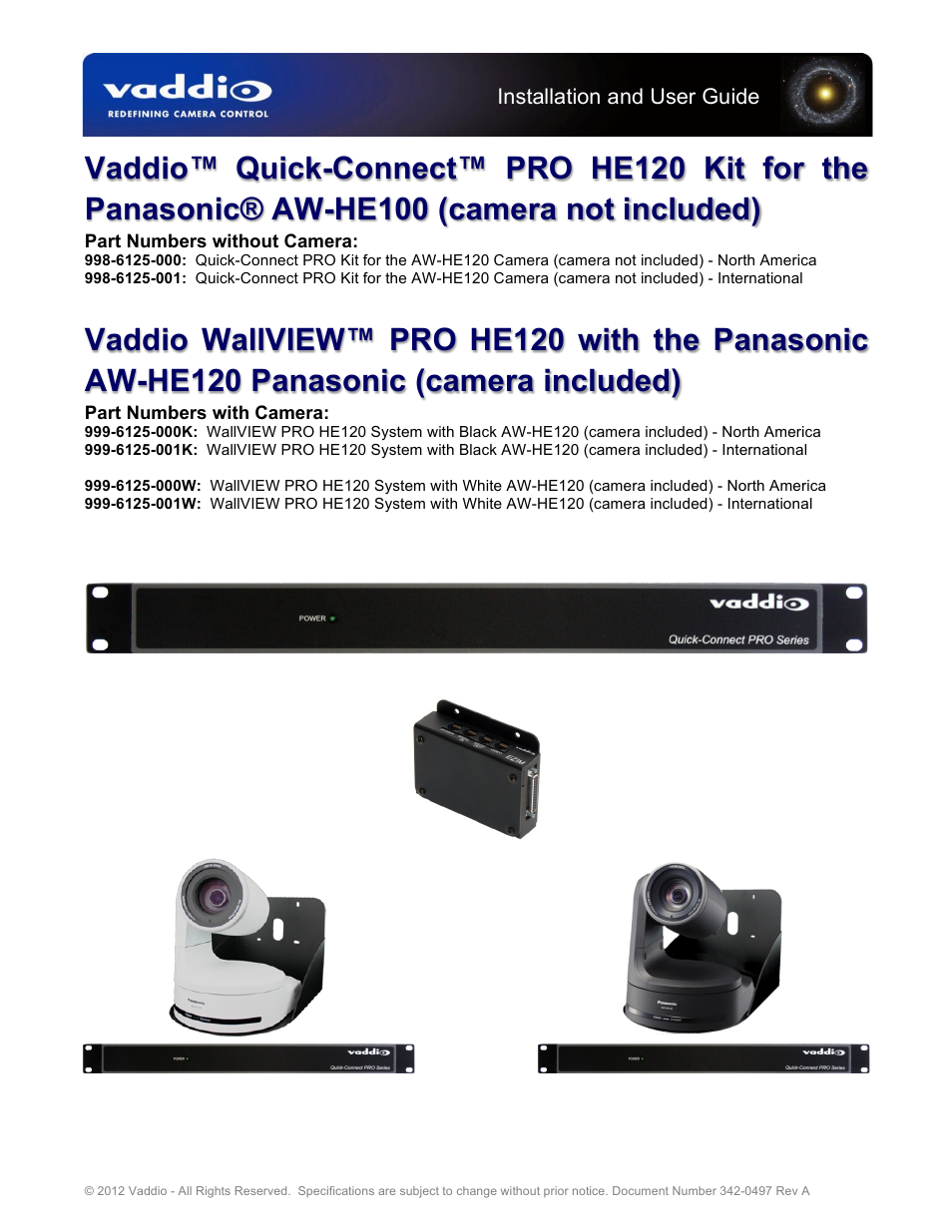 Vaddio Quick-Connect PRO and WallVIEW PRO for AW HE120 User Manual | 16 pages